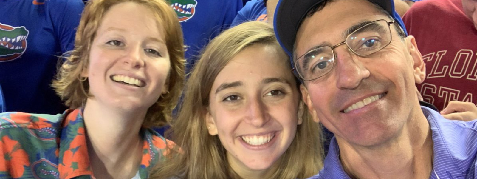 Gator football is a longtime tradition in the Pressly family. Herb Pressly (BCS ’58), Scott’s dad, took his kids to games when they were growing up, and now Scott is doing the same with his, pictured here with daughters Carden and KJ.